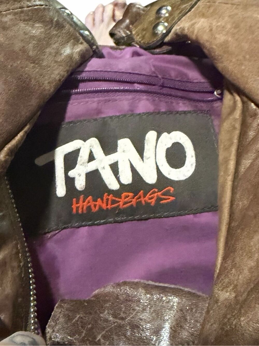 TANO Brown Distressed Leather Hobo Shoulder Bag Slouchy Multi Pocket - Picture 3 of 5